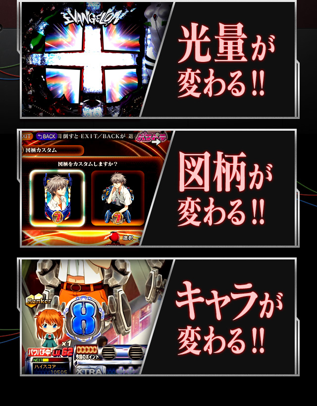 ・光量が変わる！！・図柄が変わる！！・キャラが変わる！！